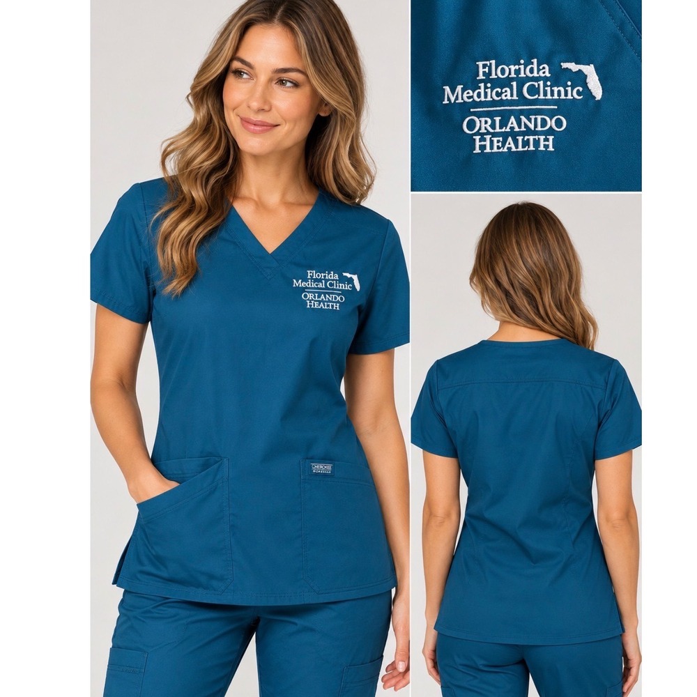 3 Pack Cherokee Workwear Revolution Scrub Tops Florida Medical Clinic Teal M